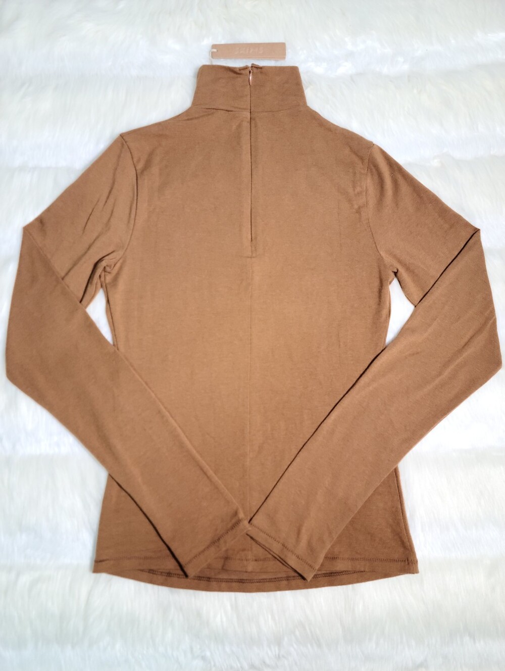 SKIMS Cotton Jersey Turtleneck Top Stretch Brown Chai Women Medium NEW